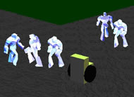 Figure 2: Picture of Dynamic Environment Component. The subject navigates in a virtual environment full of virtual pedestrians. Pedestrians walk in both directions on a sidewalk, rounding a corner where the subject begins a scenario.